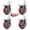 Service Caster 5'' Red Polyurethane Swivel 7/16'' Stem Caster Set with Total Lock Brake, 4PK SCC-GRTTL20S514-PPUB-RED-716138-4 - alternate 2